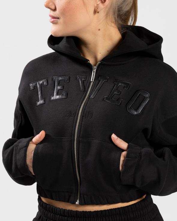 TEVEO Felpa con cappuccio e zip universitaria FPR0H41 vestiario nero donne